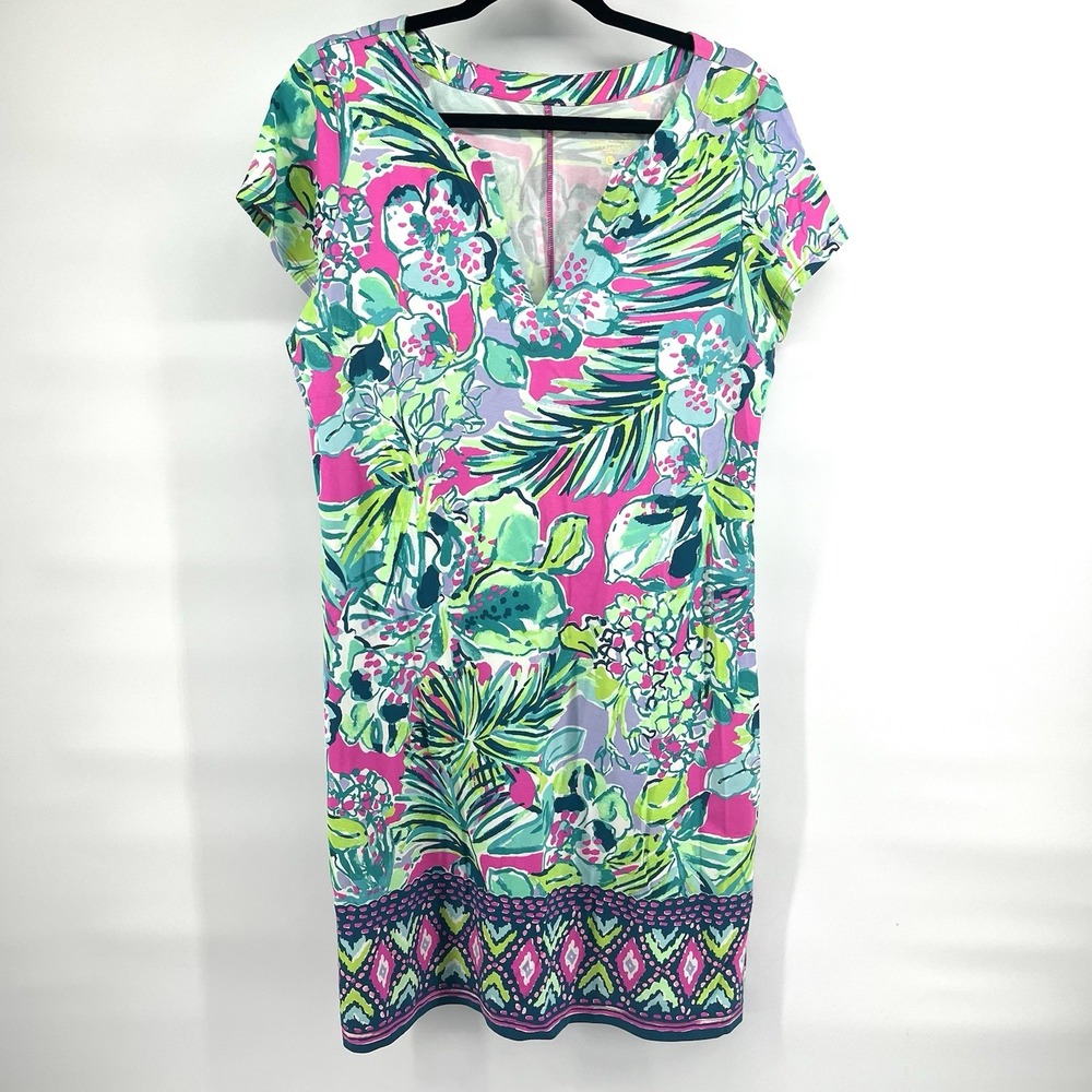 Lilly Pulitzer Sophiletta Dress Size Large Multicolor Tropical Floral 50+ UPF